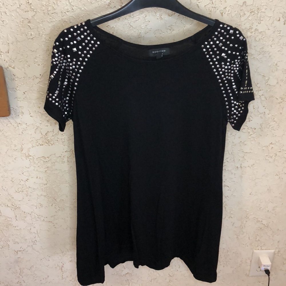 Spense Knits Black Short Embellished Sleeve Top